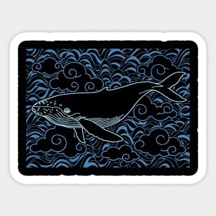 Magical Flying Whale Blue Clouds Blue Sky Light Sticker